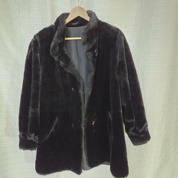 J. Percy Reversible Dress Coat Luxurious Faux Fur Women’s S Jet Black Overcoat - Picture 10 of 10
